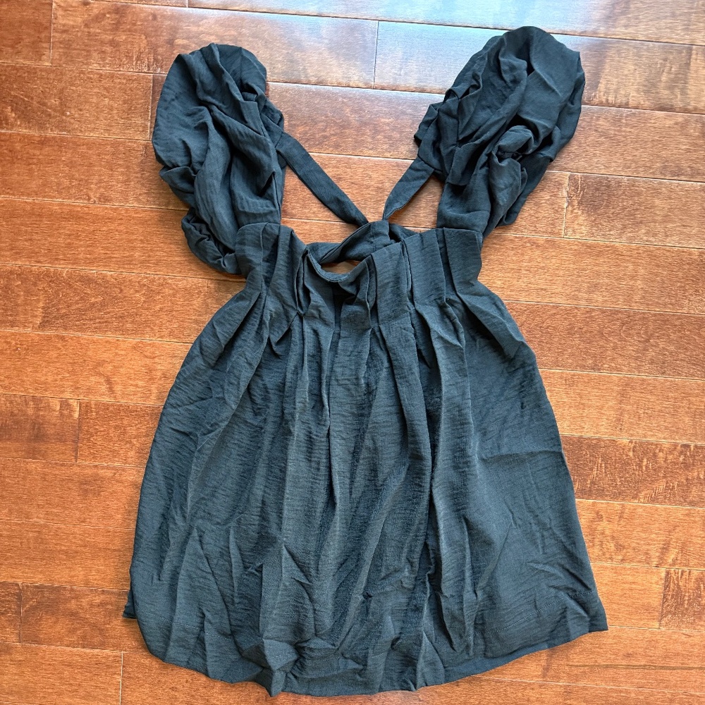 Halara Black Puff-Sleeve Criss-Cross Open Back Mini Dress – Size Small